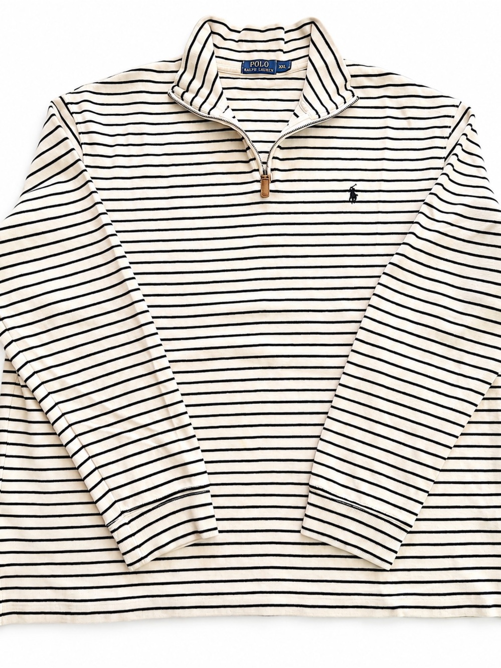 Polo Ralph Lauren Classic Fit Quarter Zip XXL Cream Black Striped Pullover
